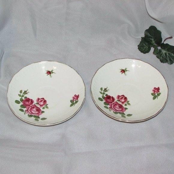 2 Swinnerton's Luxor Vellum Saucers for Coffee Cup or Teacup Vintage Pink Roses - Picture 1 of 5